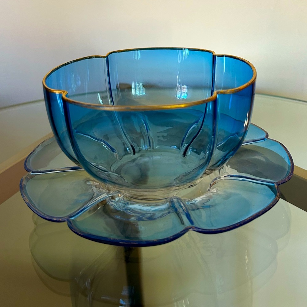 Stunning antique Moser glass bowl with matching plate
